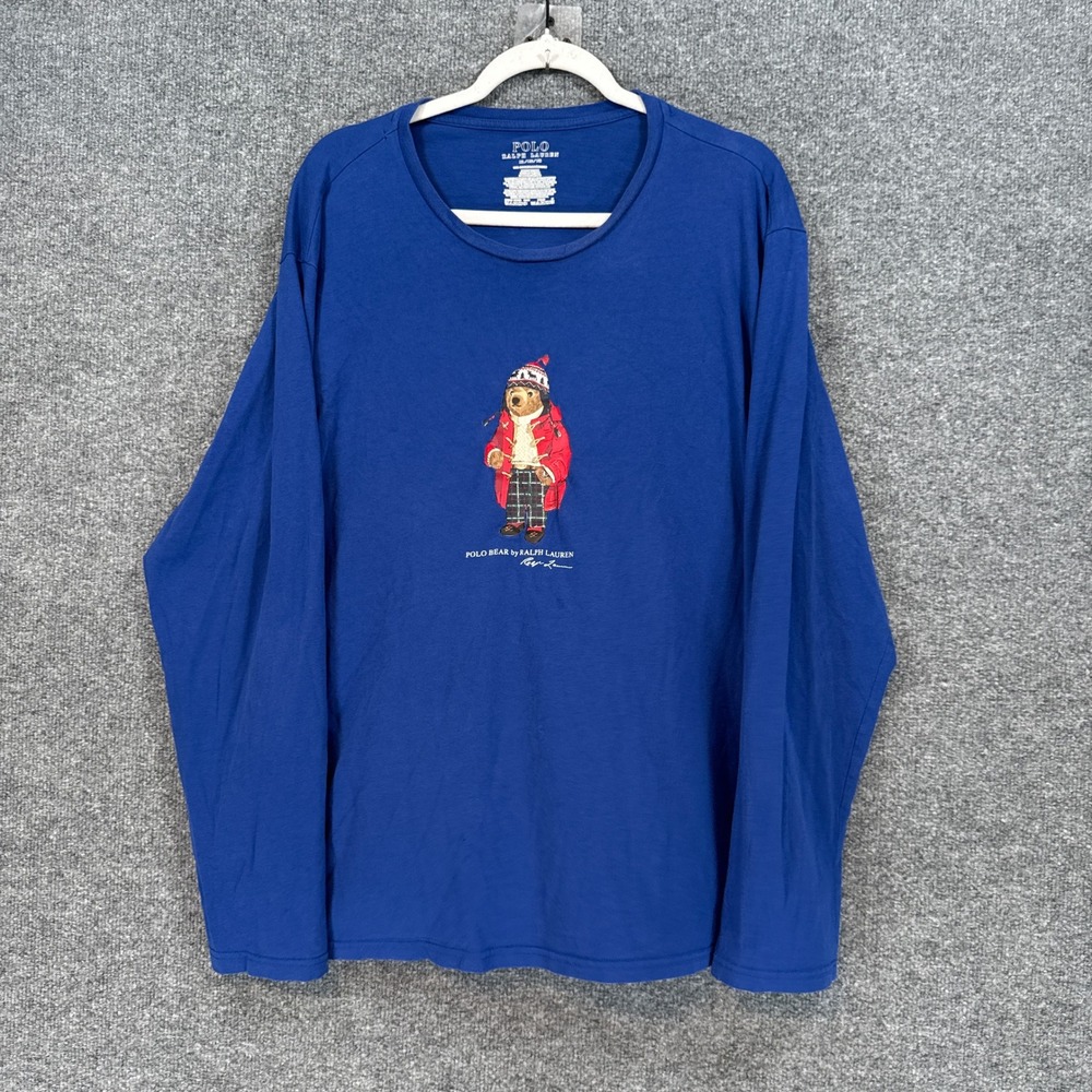 Polo Ralph Lauren Polo Bear Tshirt Men XL Blue Long Sleeve Graphic Bear Tee